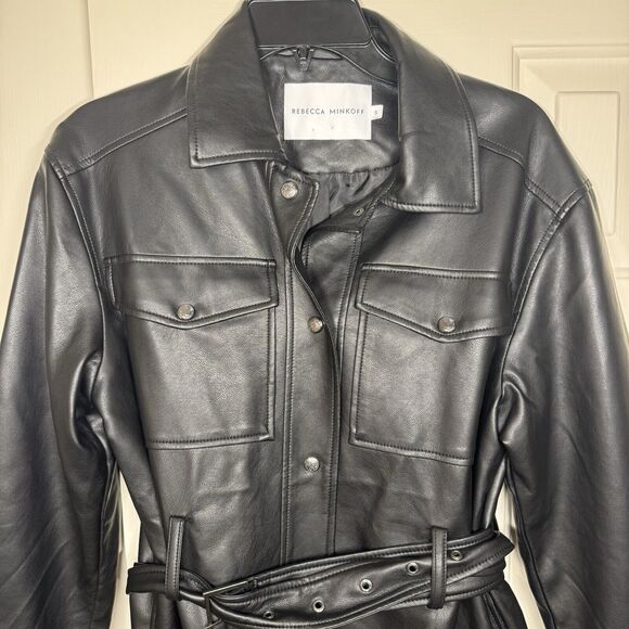 Rebecca Minkoff Women's Vegan Leather Shirt Jacket Black Size Small PRISTINE - Picture 2 of 8